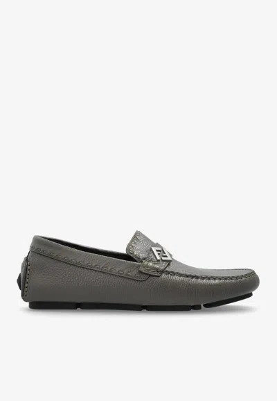 Fendi Ff Squared Grained Leather Loafers