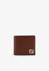Fendi Ff Squared Jacquard And Leather Bi-fold Wallet In Brown