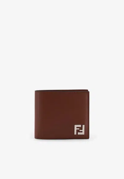 Fendi Ff Squared Jacquard And Leather Bi-fold Wallet In Brown