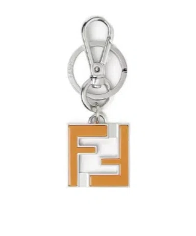 Fendi Ff Squared Key Ring In Metallic