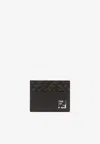 Fendi Ff Squared Leather And Canvas Cardholder In Brown
