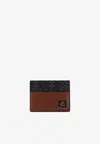 Fendi Ff Squared Leather And Canvas Cardholder In Brown