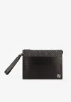 Fendi Ff Squared Leather And Canvas Pouch Bag In Black