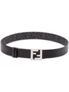Fendi Men's Ff Squared Leather And Canvas Reversible Belt In Black