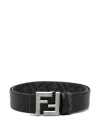 Fendi Cintura Reversibile Squared Ff In Pelle E Tela In Black