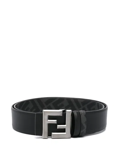FENDI FF SQUARED LEATHER AND CANVAS REVERSIBLE BELT