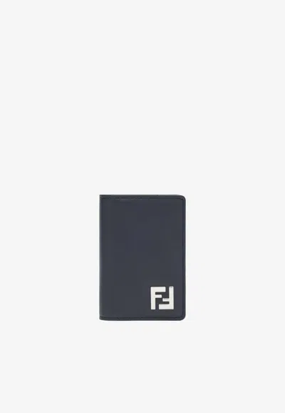 Fendi Ff Squared Leather And Canvas Wallet In Blue