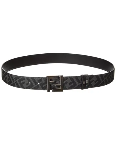 Fendi Ff Squared Leather Belt In Black