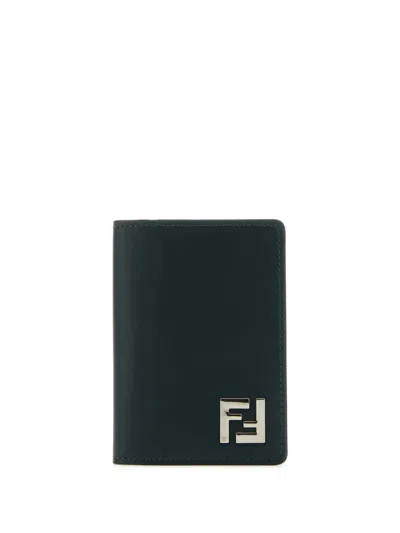 Fendi Ff Squared Leather Bi-fold Card Holder Accessories In Black