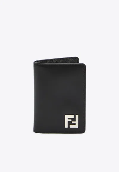 Fendi Ff Squared Leather Bi-fold Cardholder In Black