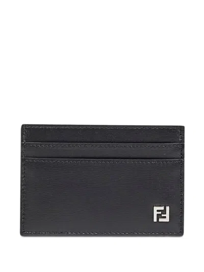 Fendi Ff Squared Leather Card Holder Accessories In Black