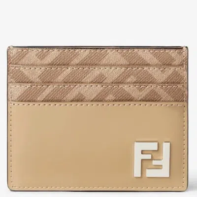 Fendi Ff Squared Leather Card Holder In ["beige"]
