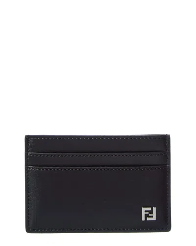 Fendi Ff Squared Leather Card Holder In Black