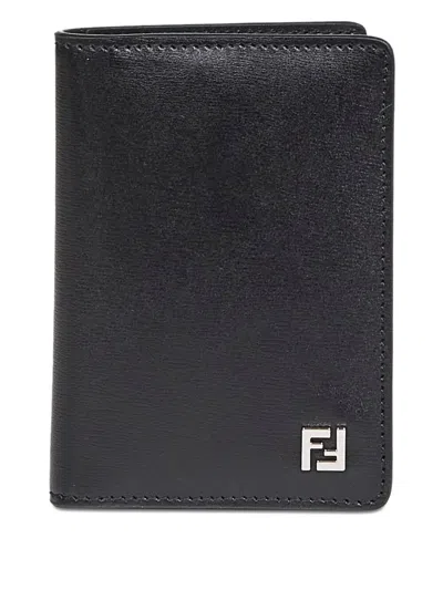 Fendi Ff Squared Leather Card Holder In Blue