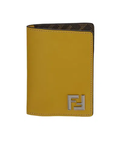 Fendi Ff Squared Leather Cardholder In Brown