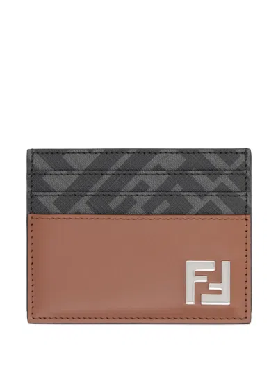 Fendi Portacarte Multicolor In Pelle E Tela Uomo In Brown