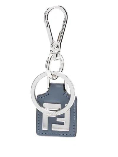 Fendi Ff Squared Leather Key Ring Accessories In Blue