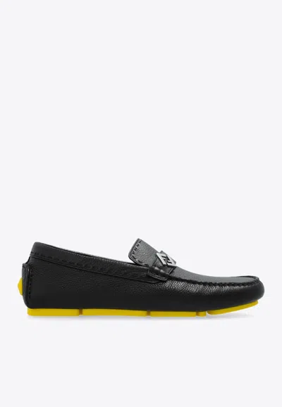 Fendi Ff Squared Leather Loafers In Black