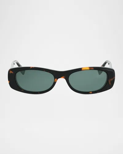 Fendi Ff Squared Oval Havana Acetate Sunglasses In Brown