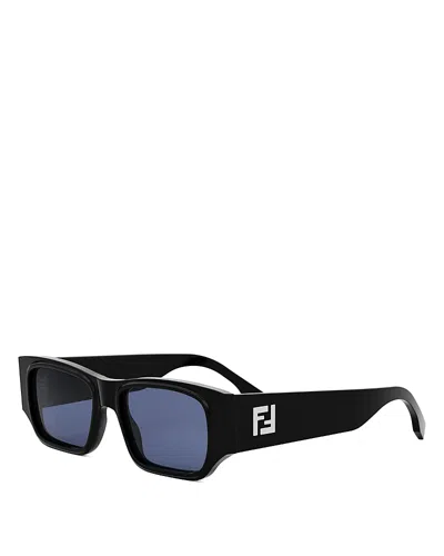 Fendi Ff Squared Rectangular Sunglasses, 54mm In Black/blue Solid