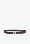 Fendi Ff Squared Suede Leather Belt In Brown