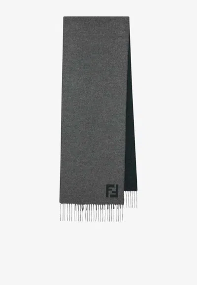 Fendi Ff Squared Wool Fringed Scarf In Multi
