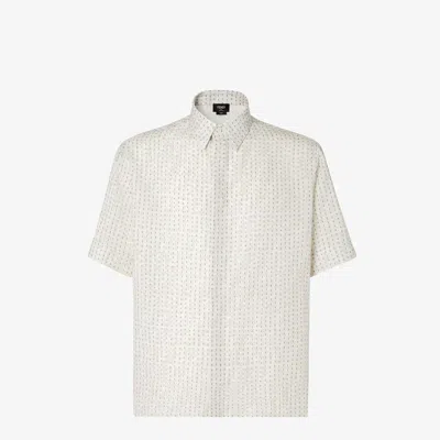 Fendi Ff Stiching Naturale Cotton Linen Shirt In White