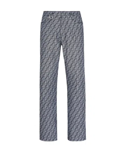 Fendi Ff Straight-leg Jeans In Gray