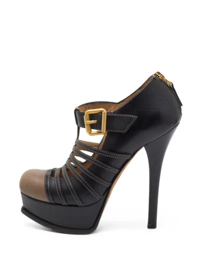 Pre-owned Fendi Ff Strappy Platform Pumps In Black
