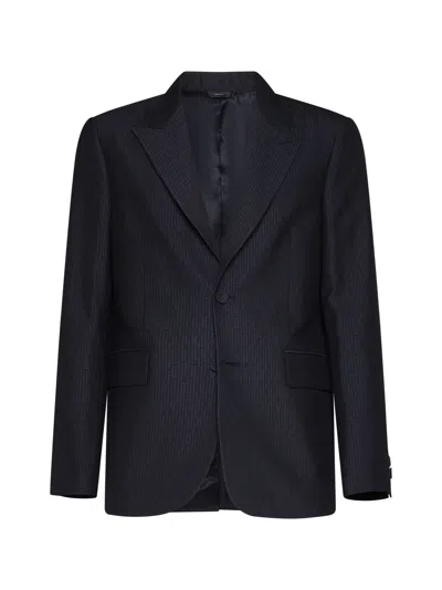 Fendi Ff Stripes Jacquard Wool Blazer In Blue