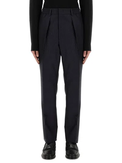 Fendi Ff Stripes Jacquard Wool Trousers In Black