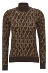 Fendi Ff Jacquard Turtleneck Sweater In Brown