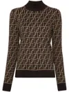 Fendi Ff Jacquard Turtleneck Sweater In Brown