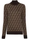Fendi Ff Jacquard Turtleneck Sweater In Brown