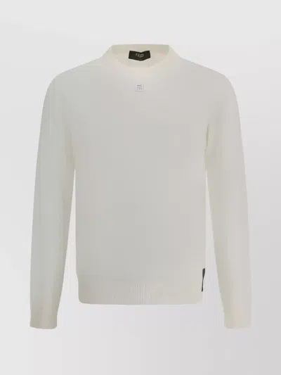 Fendi Ff Sweater With Ribbed Crew Neck In White