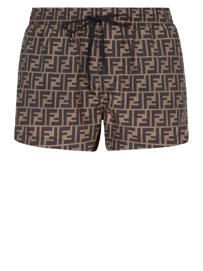 Fendi Ff Swimshort In Beige