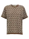 Fendi Ff Knit Cotton T-shirt In Beige