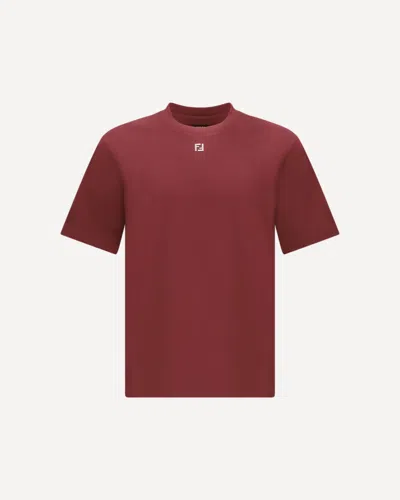 Fendi Men Bordeaux Crewneck T-shirt With Ff Plaque On The Front In Cotton Man In Burgundy