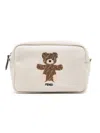 Fendi Ff Teddy Bear Zipped Wash Bag In Neutrals