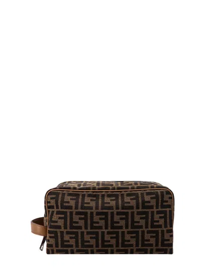 Fendi Men Ff Jacquard Fabric Beauty Case Medium In Brown