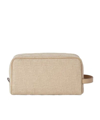 Fendi Ff Toiletry Case Medium In Neutral