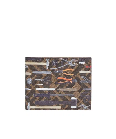 Fendi Ff Tool-print Leather Wallet In Brown