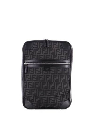 Pre-owned Fendi Ff Travel Zucca Canvas And Leather Medium Backpack In Black