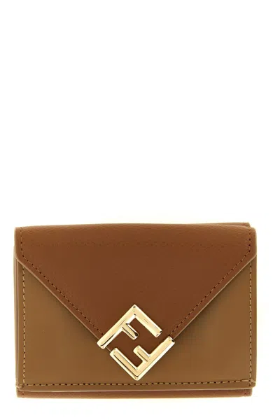 Fendi Calfskin Trifold Wallet In Brown