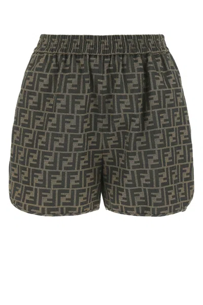 Fendi Ff Jacquard Canvas Shorts In Gray