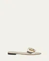 Fendi Metallic Sandals With Open Toe And Ff Logo Detail On The Front In Leather Woman In Light Gold