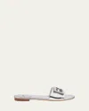 Fendi Laminated Leather Signature Slides In Silver