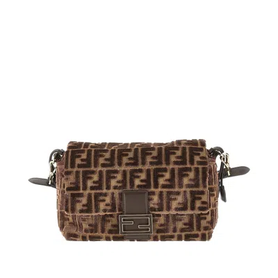 Fendi Ff Velvet Medium Mamma Baguette Bag In Brown
