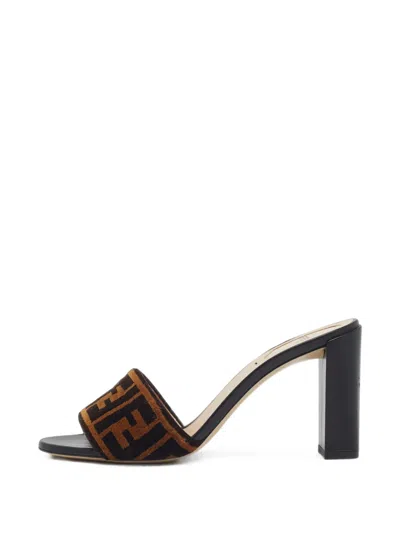 Pre-owned Fendi Ff Velvet Sandals In Brown