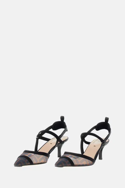 Fendi Ff Velvet Slingback In Brown